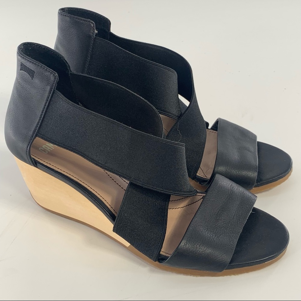 Camper  Leather Criss Cross Wedge Sandal